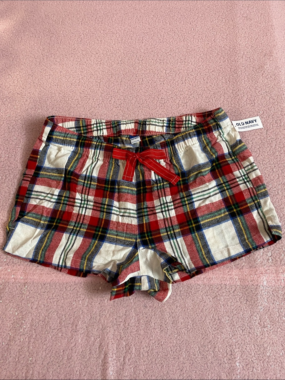 Red, White and Navy Plaid Women's Lounge Shorts #1594